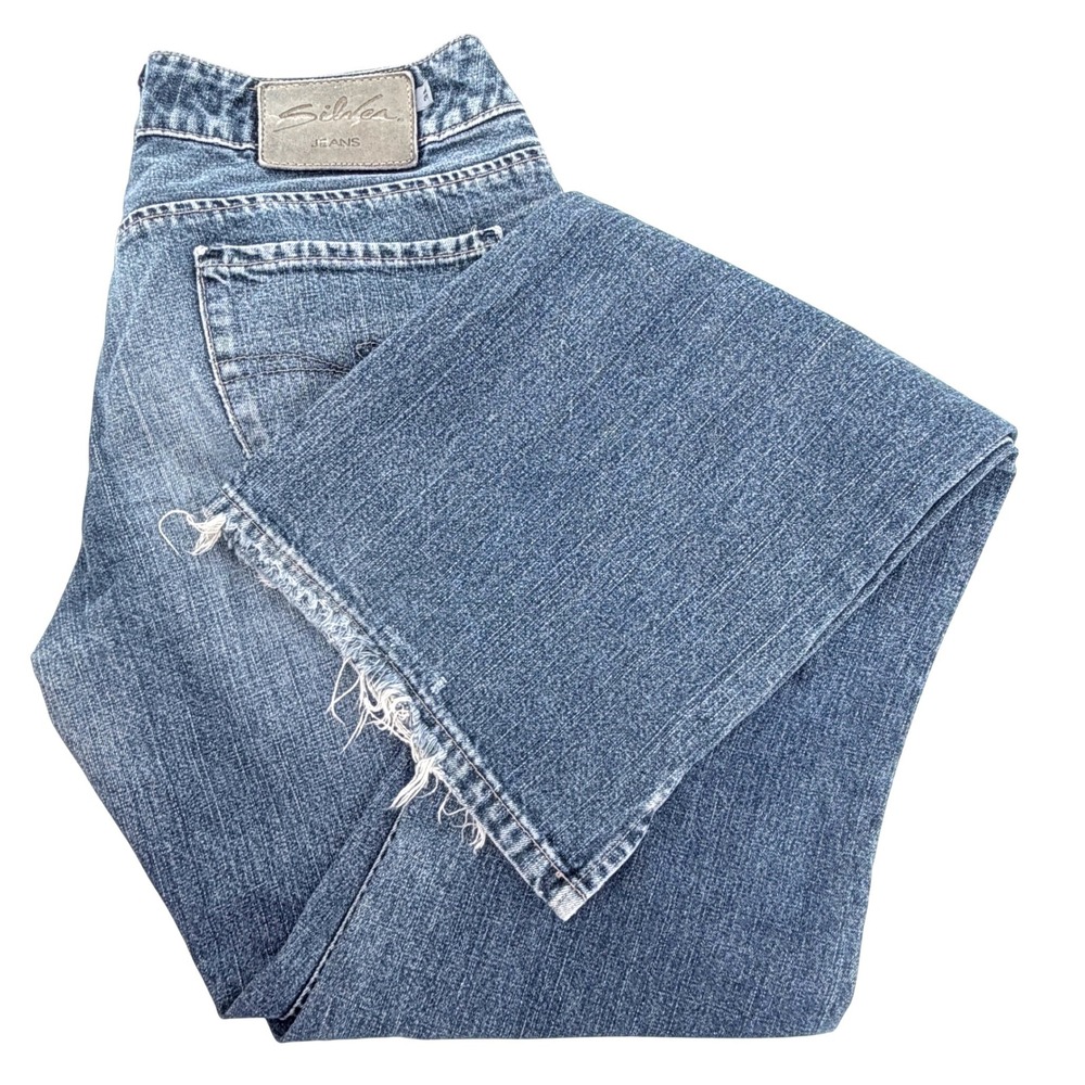 Silver Jeans Co Bootcut Jeans Womens 31/34 Blue Distressed Hem‎ Mid Rise V Slit